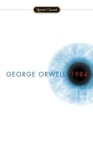 contemporary book jacket for 1984 featuring a blue iris and black pupil